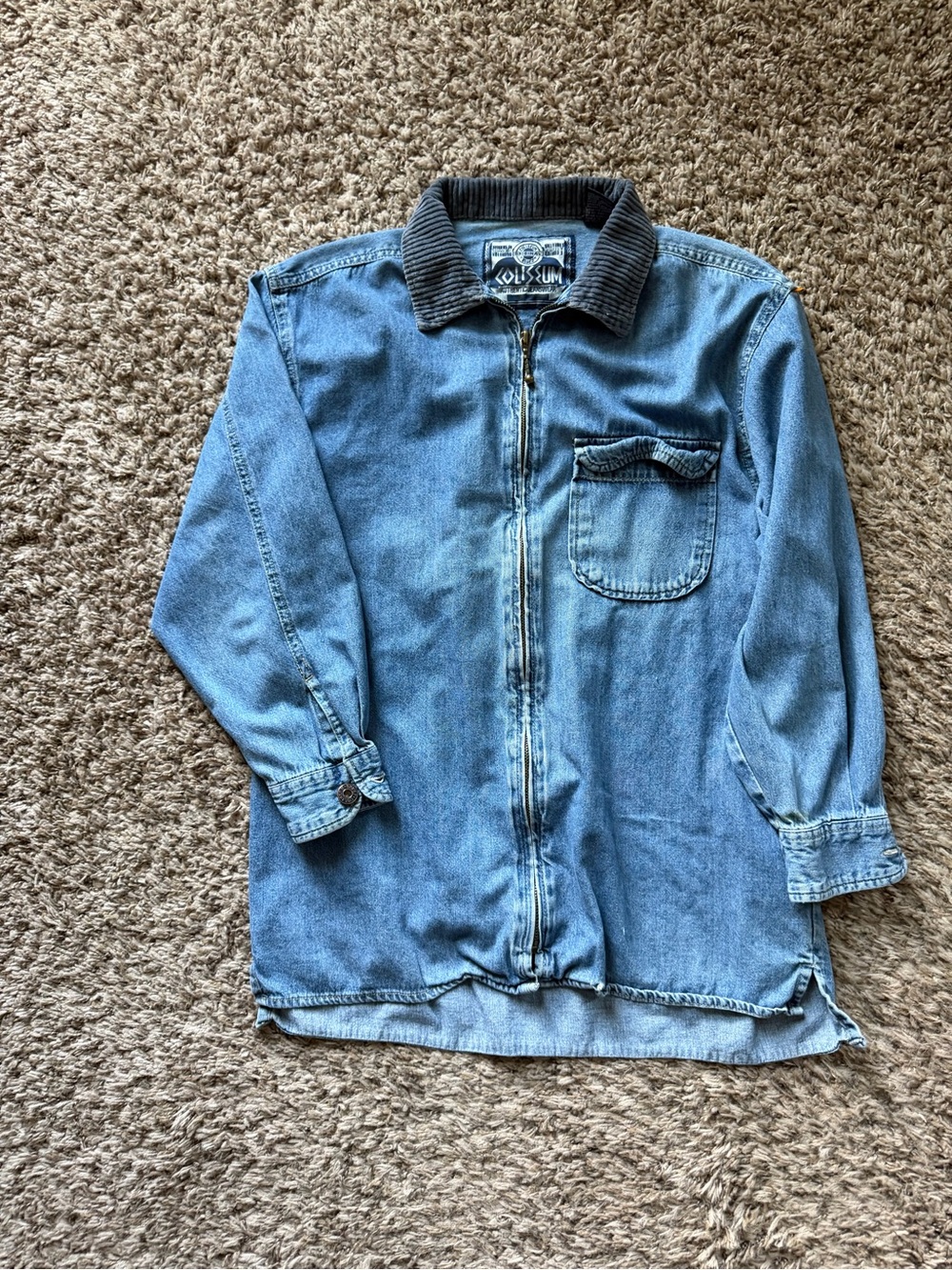 Vintage Coliseum Denim Full Zip Jacket Corduroy Collar Shacket XL 90s Workwear